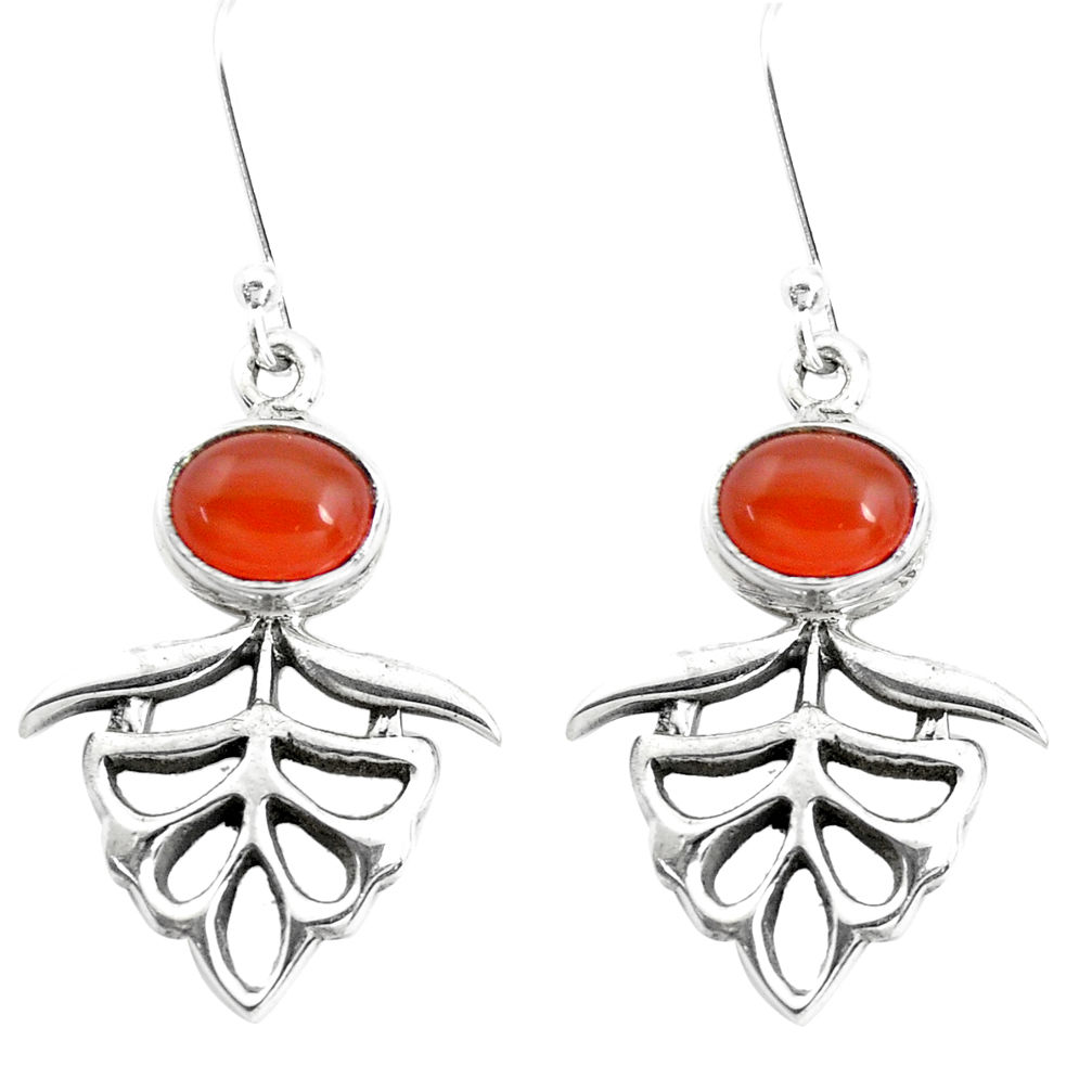 5.01cts natural orange cornelian (carnelian) 925 silver dangle earrings p38489