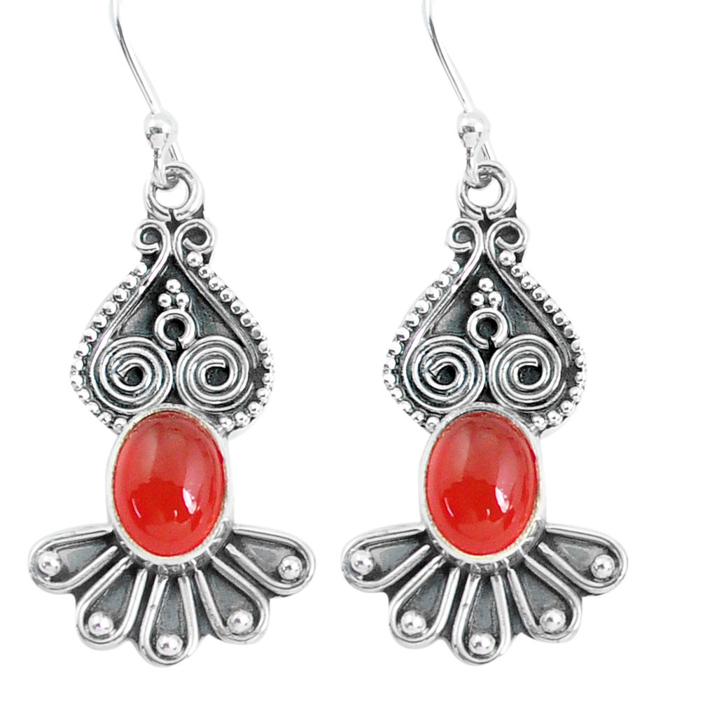 3.91cts natural orange cornelian (carnelian) 925 silver dangle earrings p60143