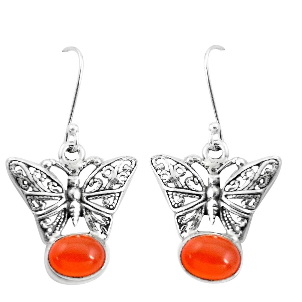 4.21cts natural orange cornelian (carnelian) silver butterfly earrings p50763