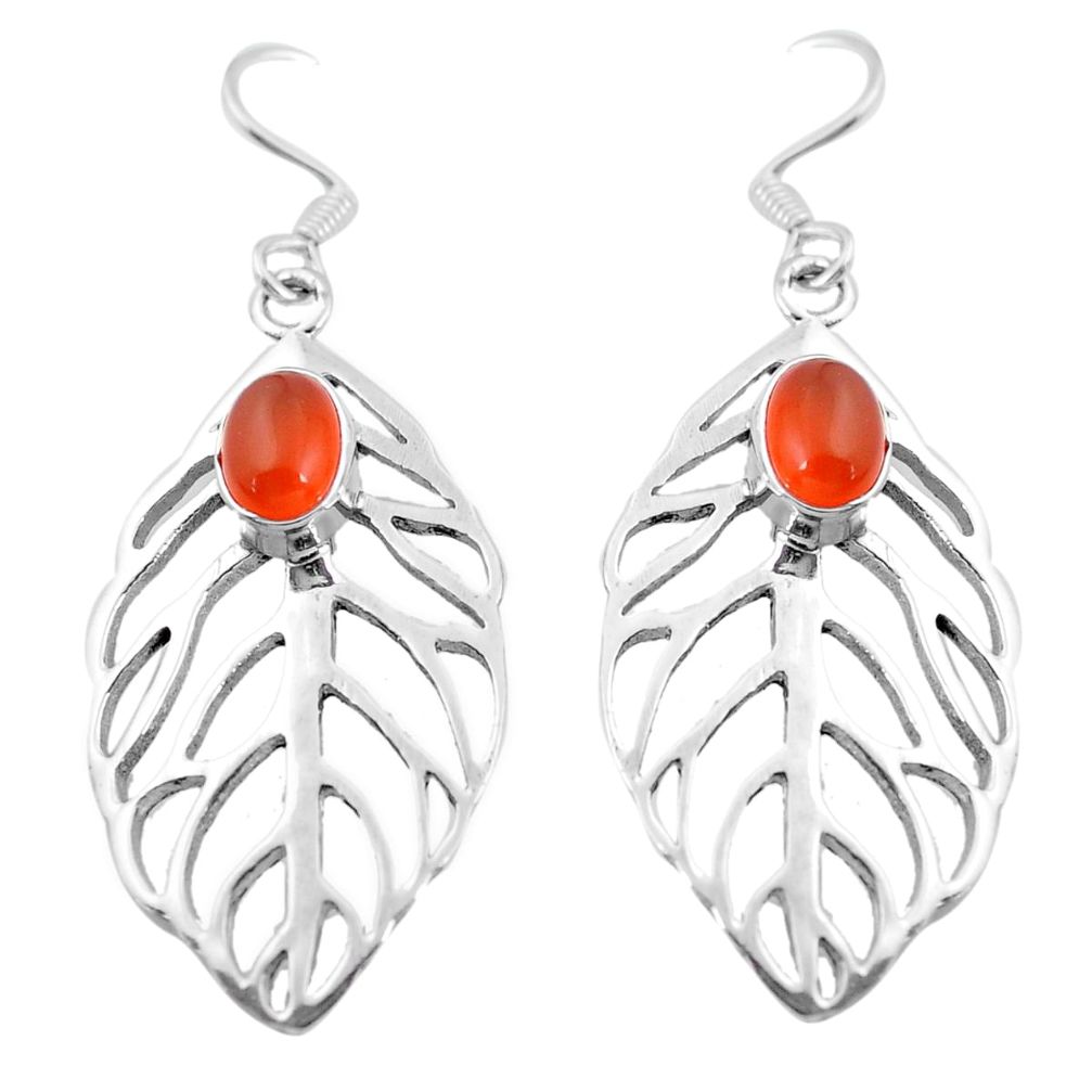 3.24cts natural orange cornelian (carnelian) silver leaf charm earrings d31587