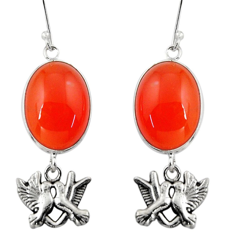 24.22cts natural orange cornelian (carnelian) silver love birds earrings d32377