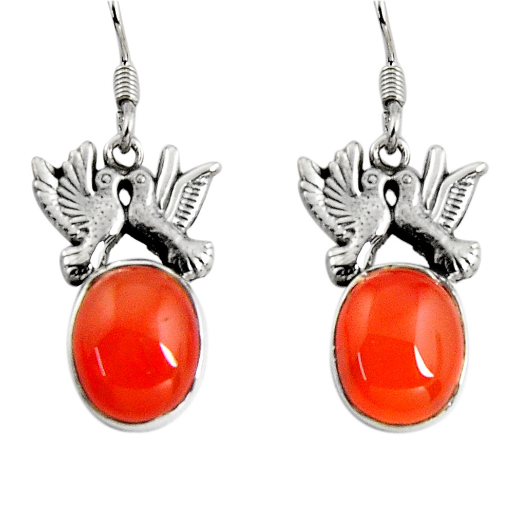 11.30cts natural orange cornelian (carnelian) silver love birds earrings d32396
