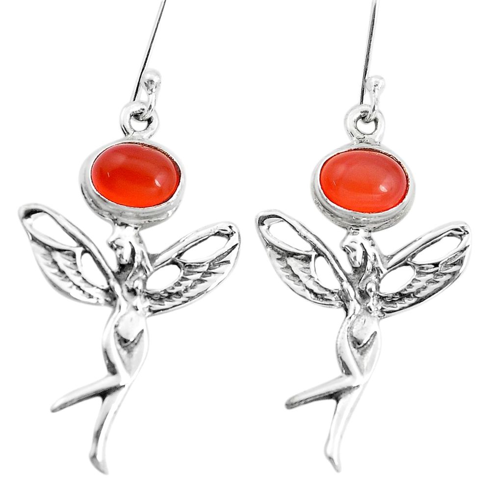 6.31cts natural orange cornelian 925 silver angel wings fairy earrings p38443