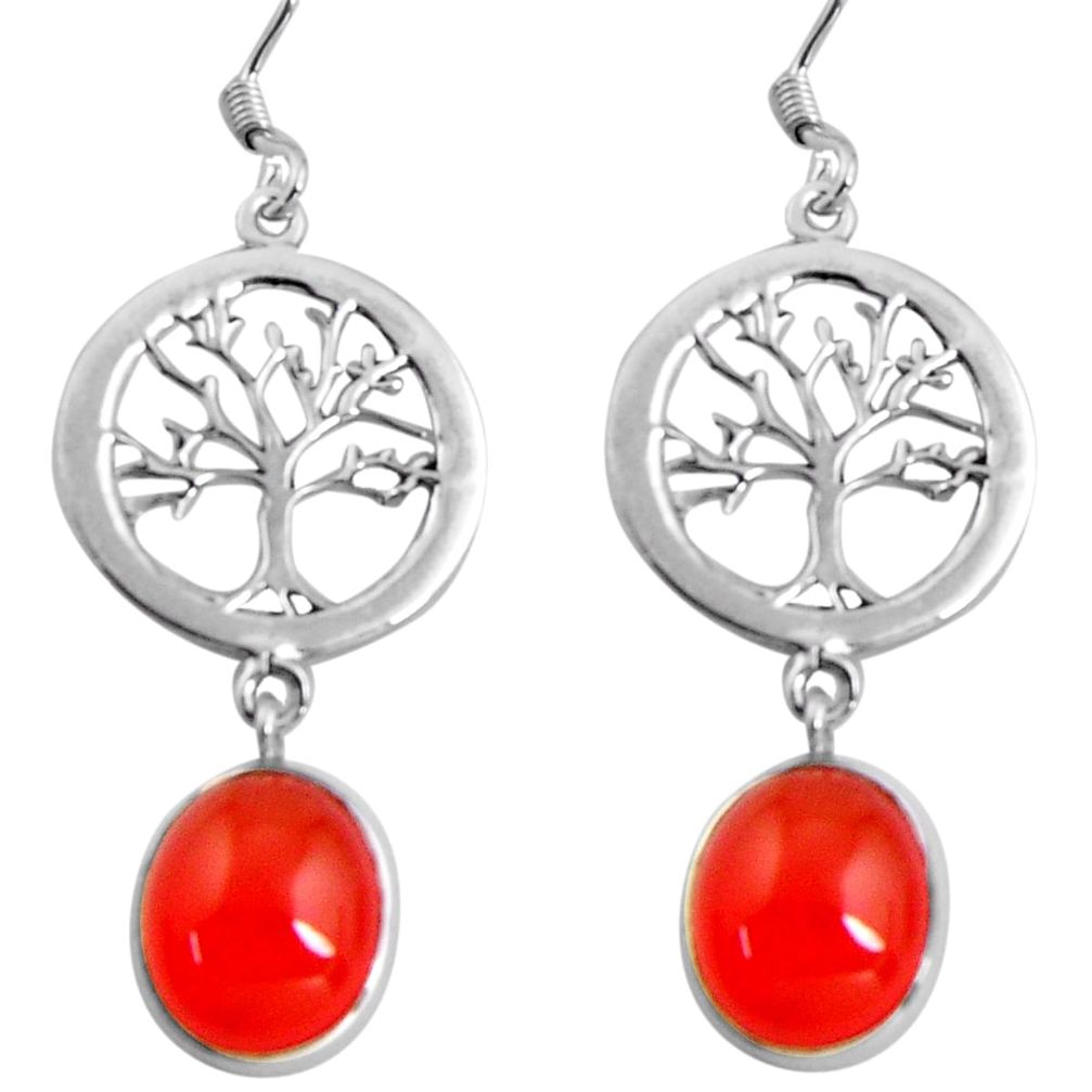 10.37cts natural orange cornelian 925 silver tree of life earrings d32447