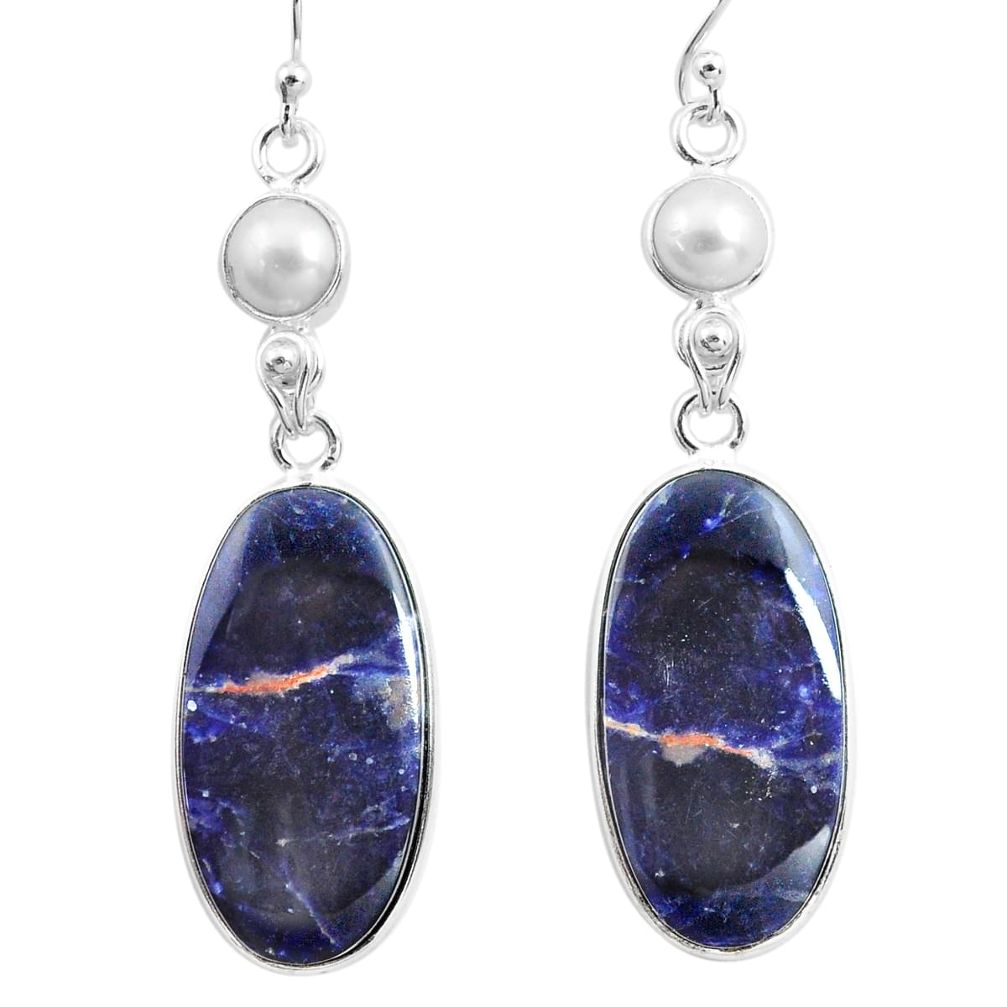 20.95cts natural orange sodalite pearl 925 silver dangle earrings p78548