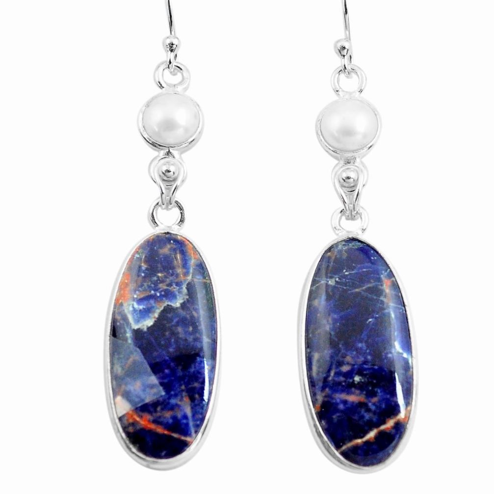 15.34cts natural orange sodalite pearl 925 silver dangle earrings p78549