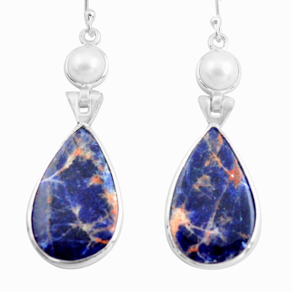 14.30cts natural orange sodalite pearl 925 silver dangle earrings p78550