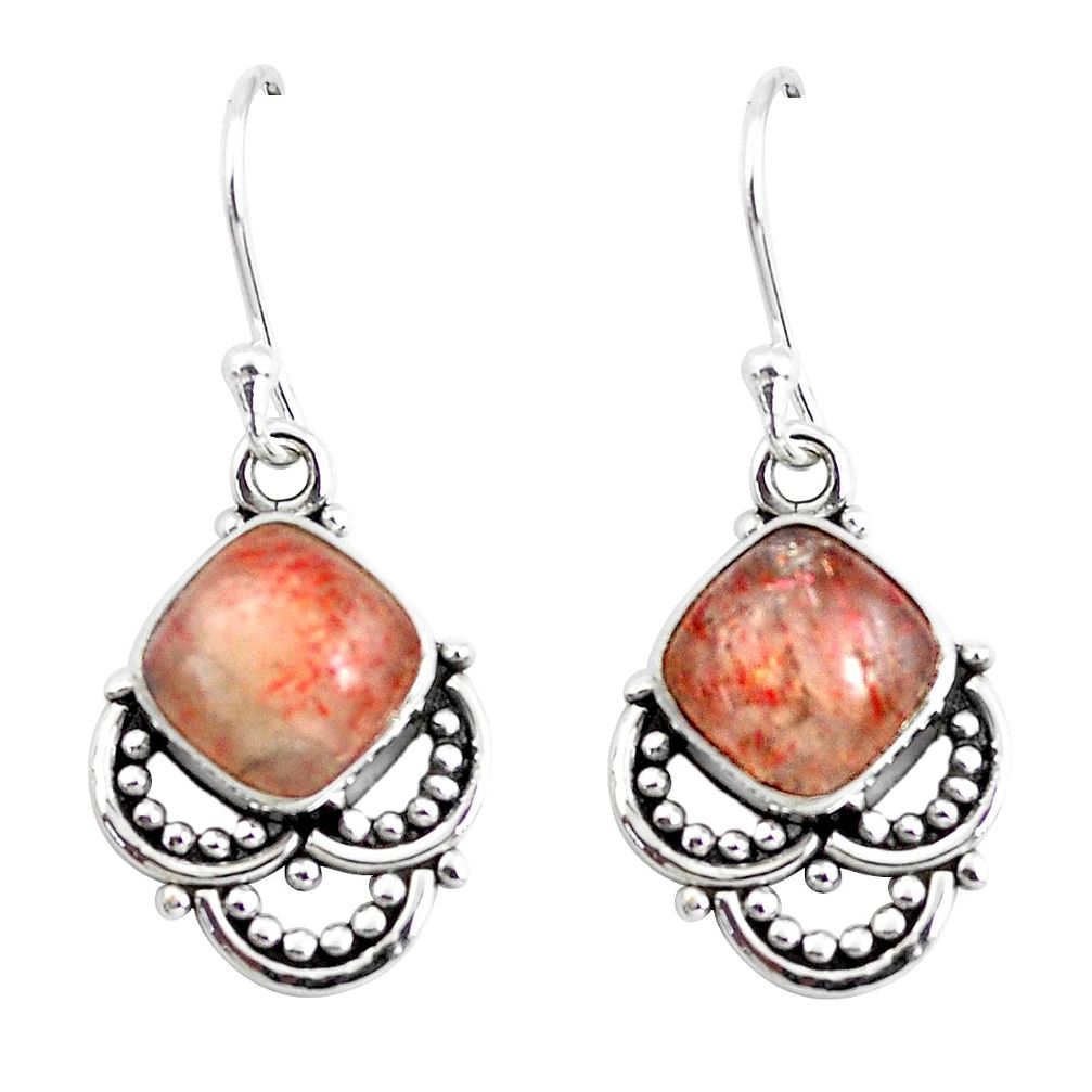 7.31cts natural orange sunstone (hematite feldspar) 925 silver earrings p52191