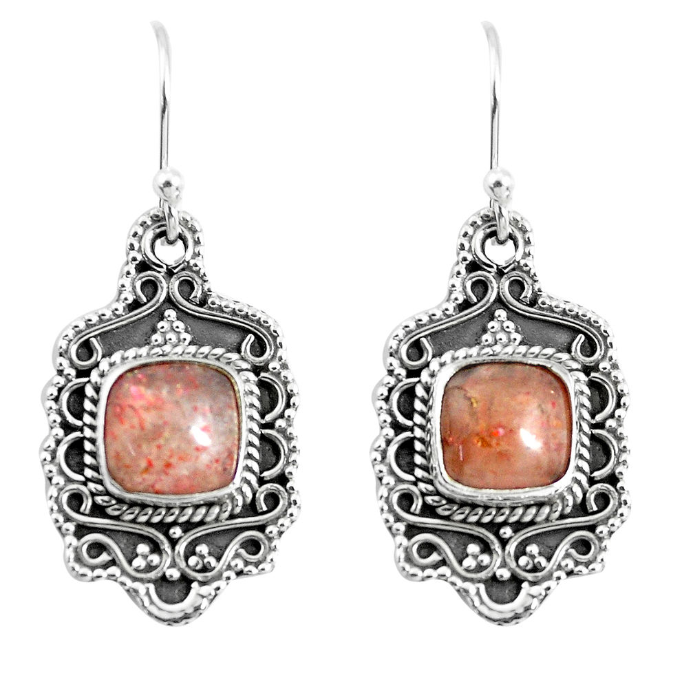 6.62cts natural orange sunstone (hematite feldspar) 925 silver earrings p52748