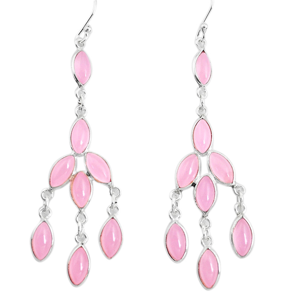 13.13cts natural pink chalcedony 925 sterling silver chandelier earrings p43913