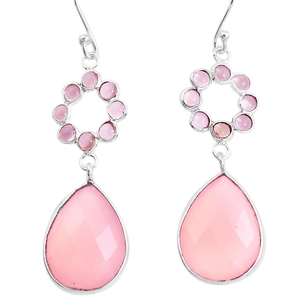 18.39cts natural pink chalcedony 925 sterling silver dangle earrings p43609