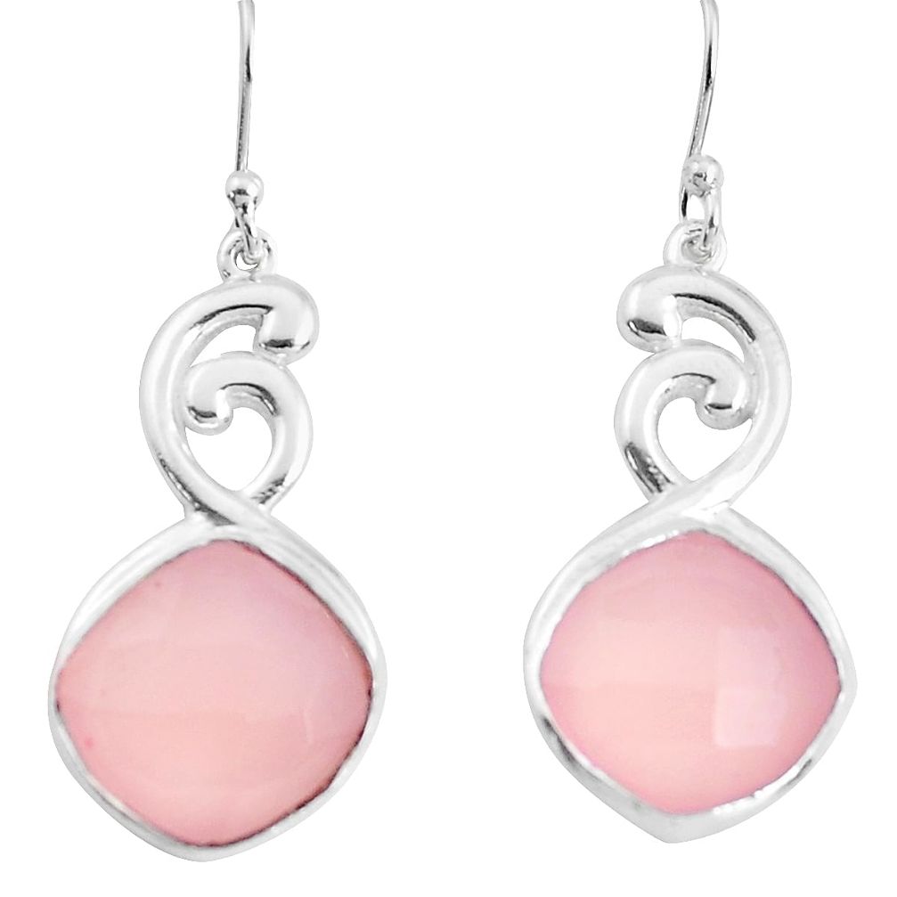 14.40cts natural pink chalcedony 925 sterling silver dangle earrings p43649