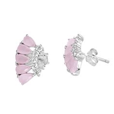 4.97cts natural pink chalcedony topaz 925 sterling silver stud earrings c1929