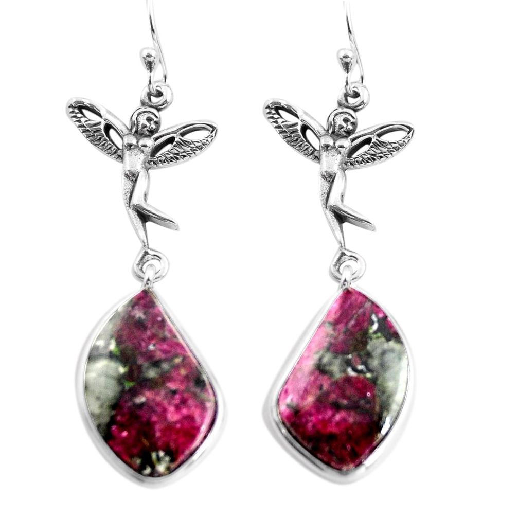 18.14cts natural pink eudialyte 925 silver angel wings fairy earrings p91836