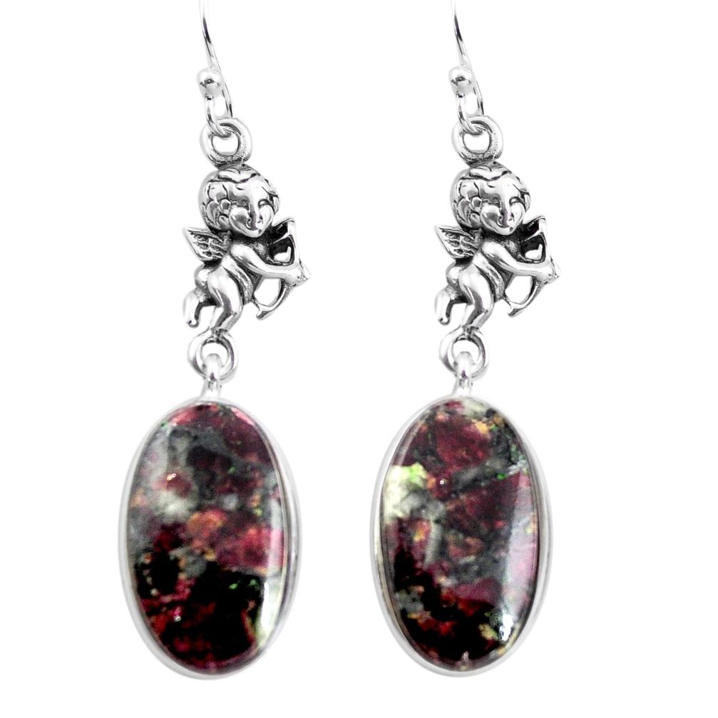 16.88cts natural pink eudialyte 925 silver cupid angel wings earrings p91837