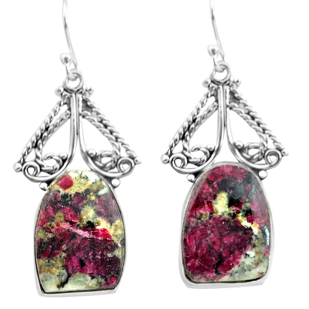 19.34cts natural pink eudialyte 925 sterling silver dangle earrings p72632