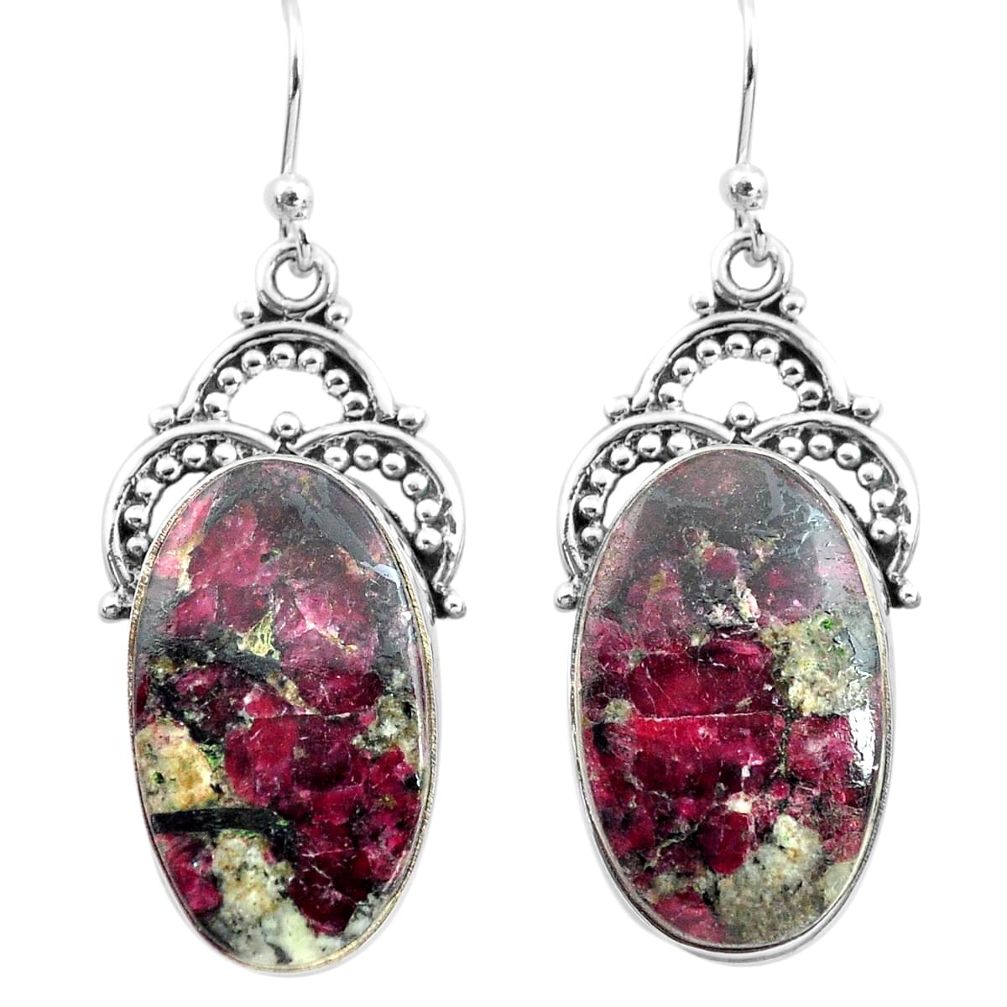 18.34cts natural pink eudialyte 925 sterling silver dangle earrings p72633