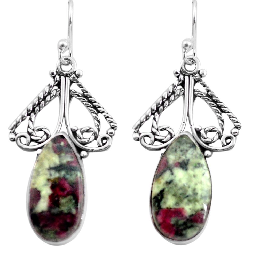 14.40cts natural pink eudialyte 925 sterling silver dangle earrings p72635