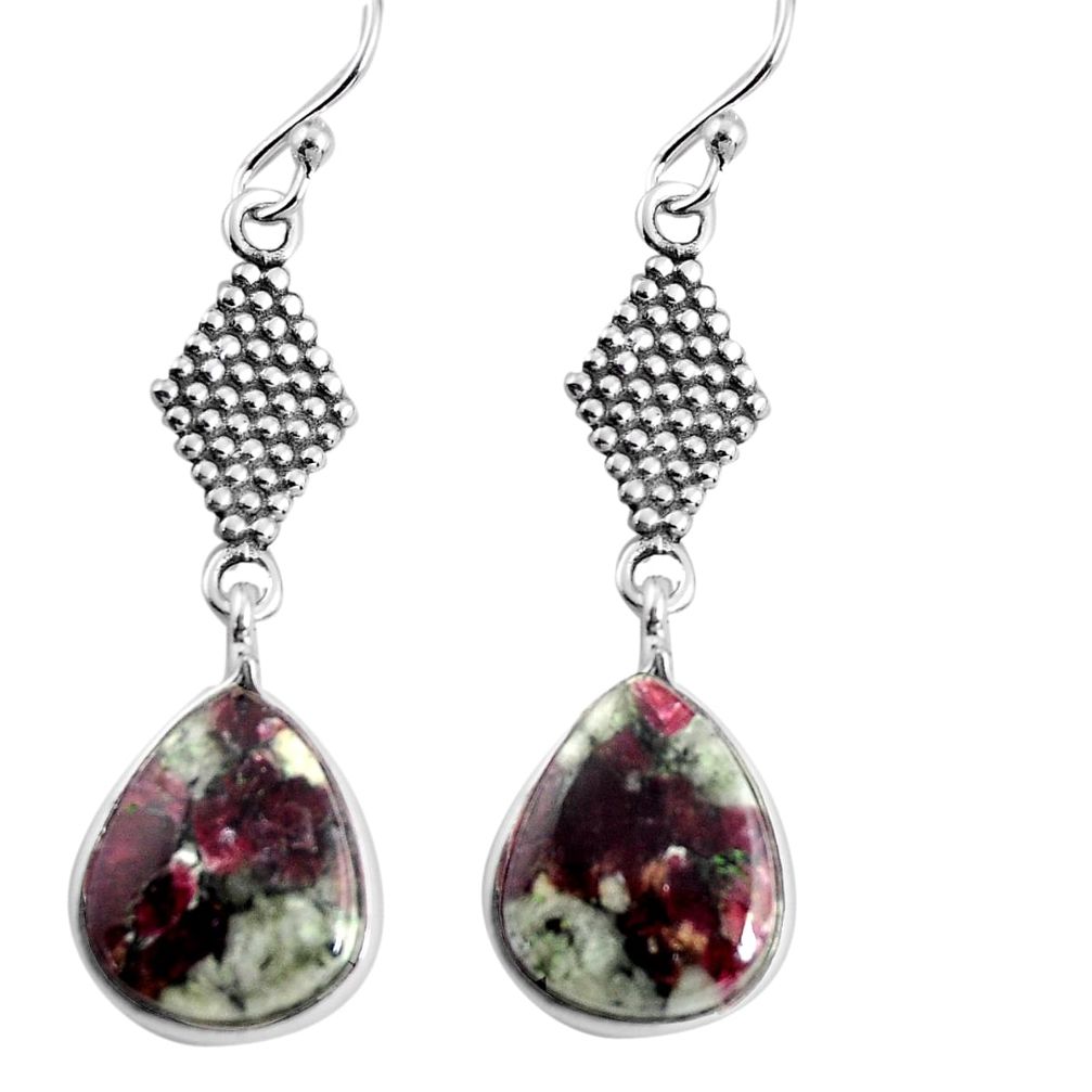 11.26cts natural pink eudialyte 925 sterling silver dangle earrings p91830