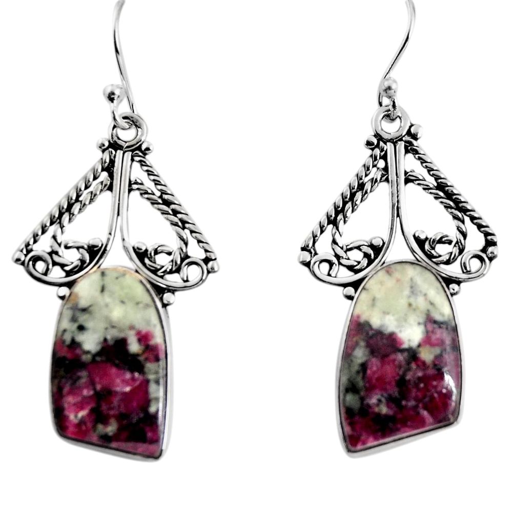 17.42cts natural pink eudialyte 925 sterling silver dangle earrings p91889