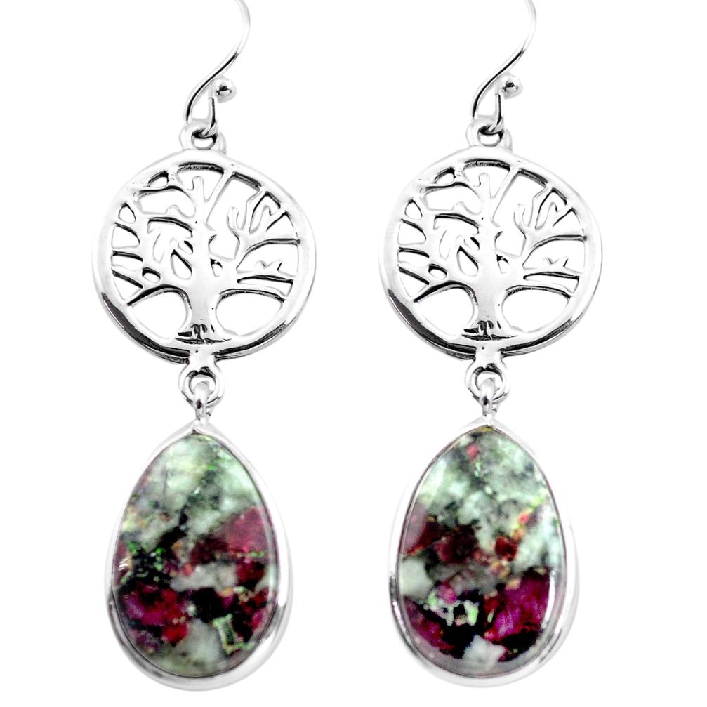 14.72cts natural pink eudialyte 925 sterling silver tree of life earrings p72588