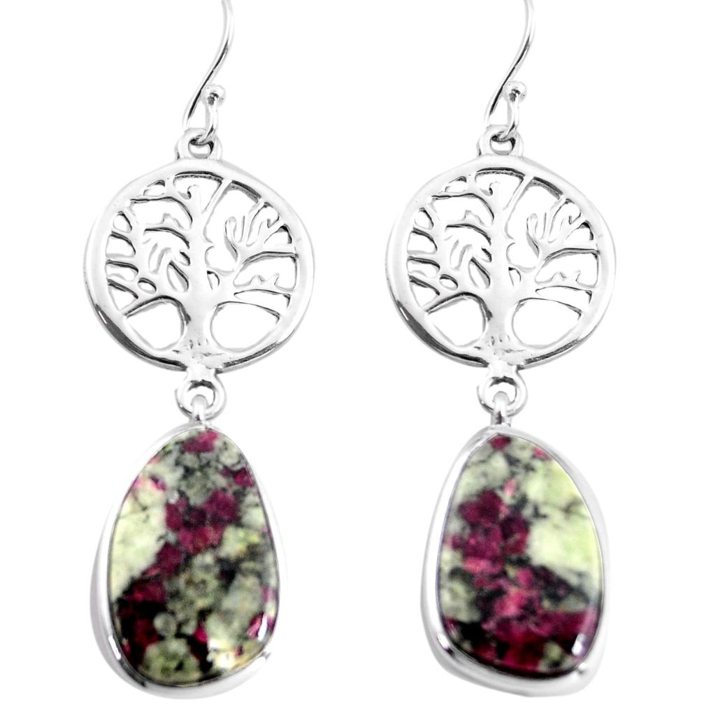 16.88cts natural pink eudialyte 925 sterling silver tree of life earrings p91829