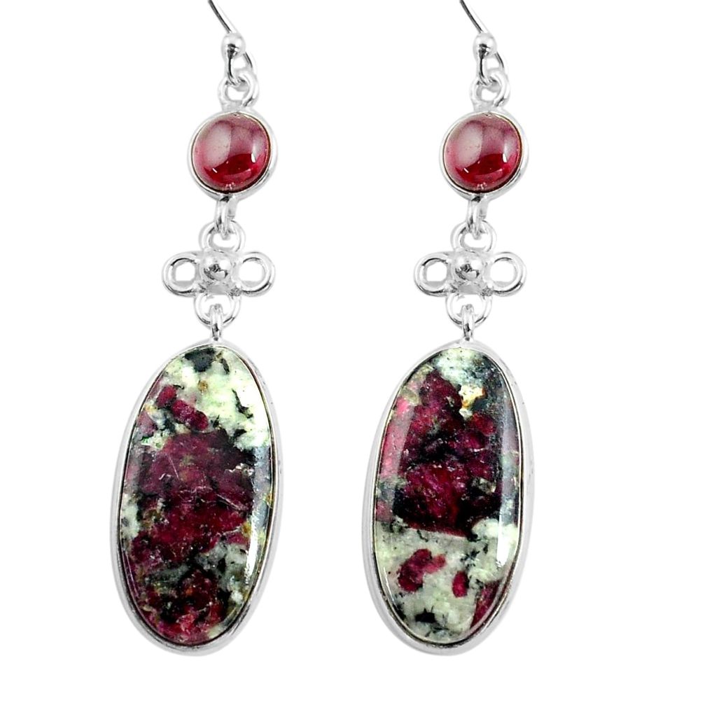 19.73cts natural pink eudialyte red garnet 925 silver dangle earrings p78512