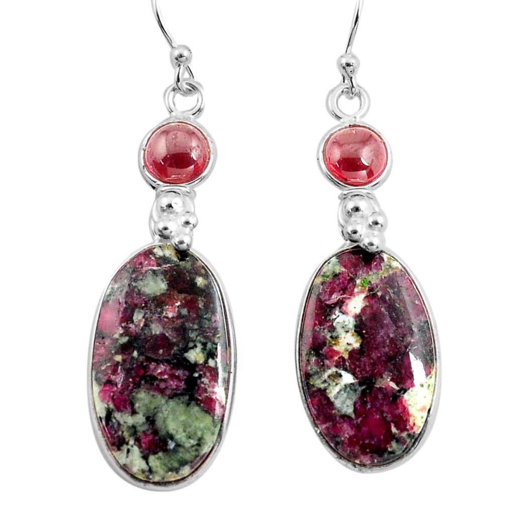 19.76cts natural pink eudialyte red garnet 925 silver dangle earrings p78513