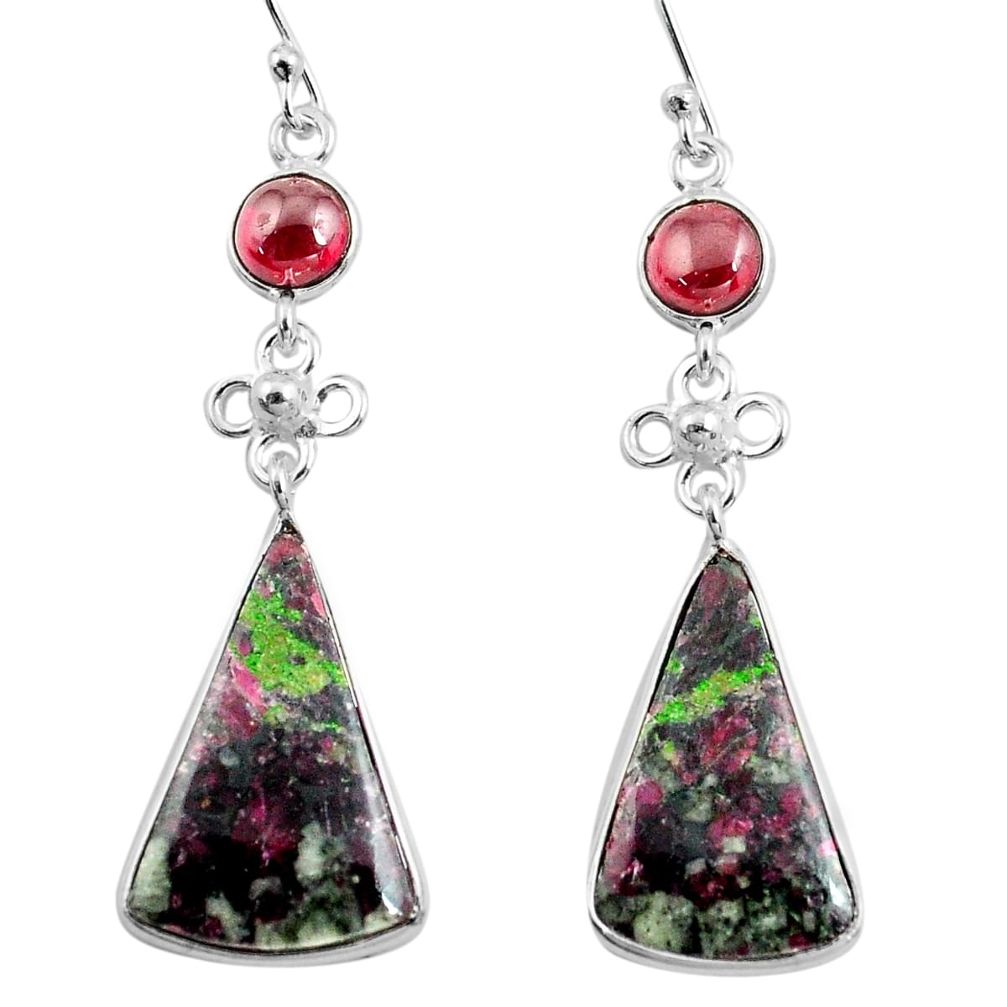 17.35cts natural pink eudialyte red garnet 925 silver dangle earrings p78514