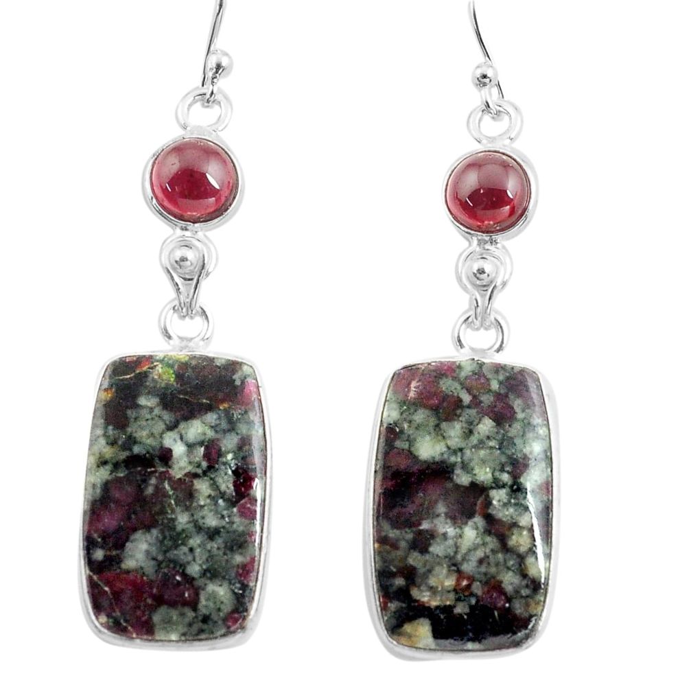19.76cts natural pink eudialyte red garnet 925 silver dangle earrings p78516