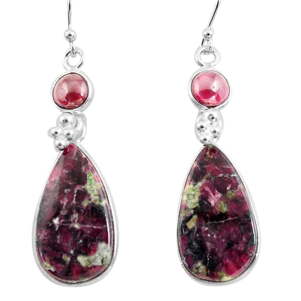 19.09cts natural pink eudialyte red garnet 925 silver dangle earrings p78517