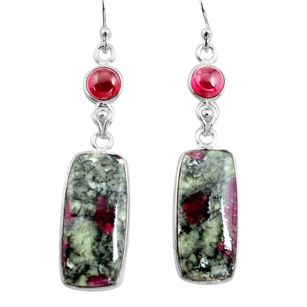 20.40cts natural pink eudialyte red garnet 925 silver dangle earrings p78519