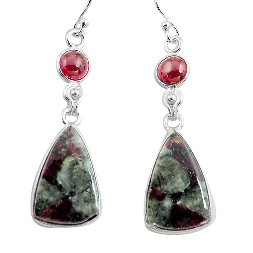 16.04cts natural pink eudialyte red garnet 925 silver dangle earrings p78520