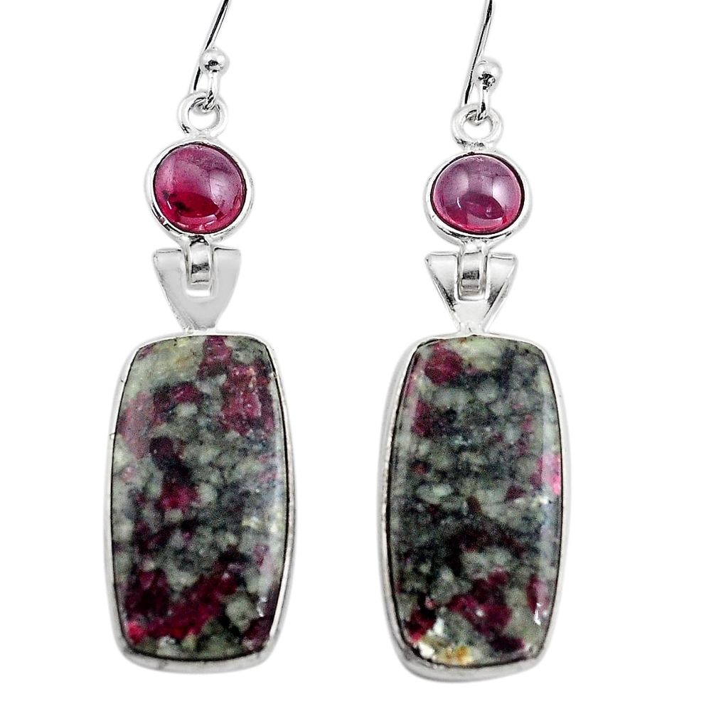 17.46cts natural pink eudialyte red garnet 925 silver dangle earrings p88817