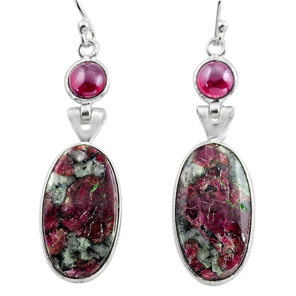 15.89cts natural pink eudialyte red garnet 925 silver dangle earrings p88819
