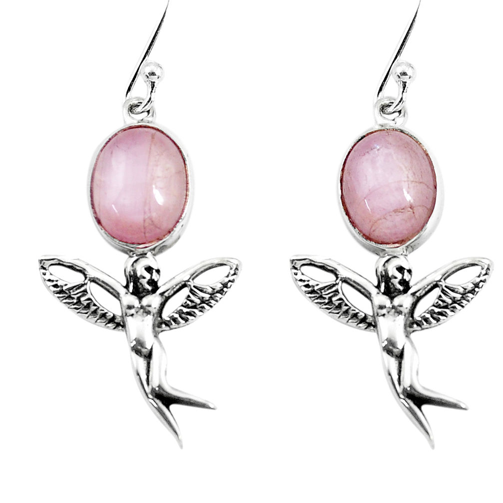 8.22cts natural pink kunzite 925 silver angel wings fairy earrings p54883
