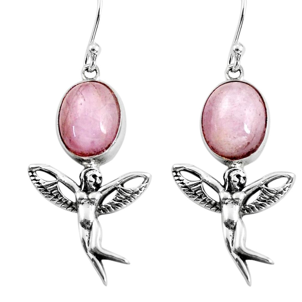 8.42cts natural pink kunzite 925 silver angel wings fairy earrings p60846