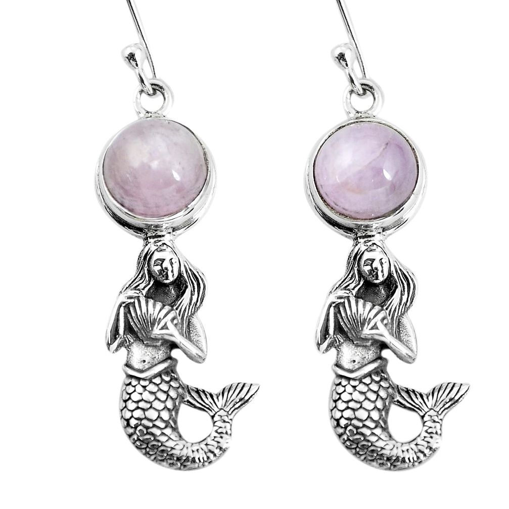 6.31cts natural pink kunzite 925 sterling silver fairy mermaid earrings p55475