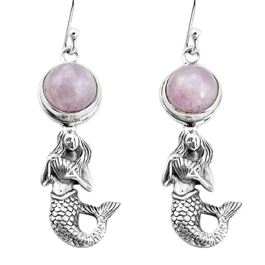 6.53cts natural pink kunzite 925 sterling silver fairy mermaid earrings p55476