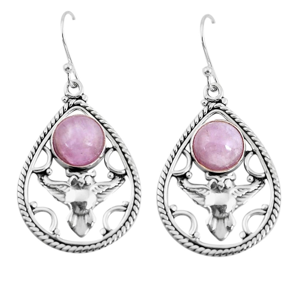 6.80cts natural pink kunzite 925 sterling silver owl earrings jewelry p52048