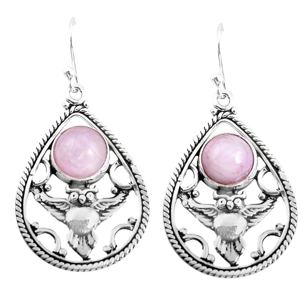 6.80cts natural pink kunzite 925 sterling silver owl earrings jewelry p52049