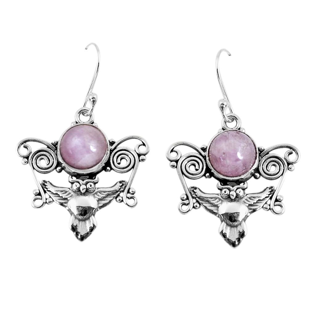 6.83cts natural pink kunzite 925 sterling silver owl earrings jewelry p52080