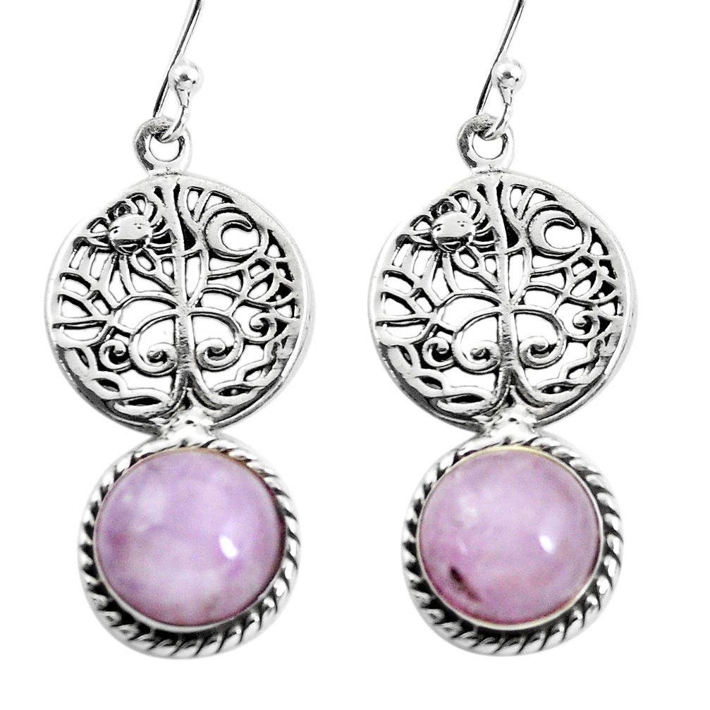 6.58cts natural pink kunzite 925 sterling silver tree of life earrings p54857