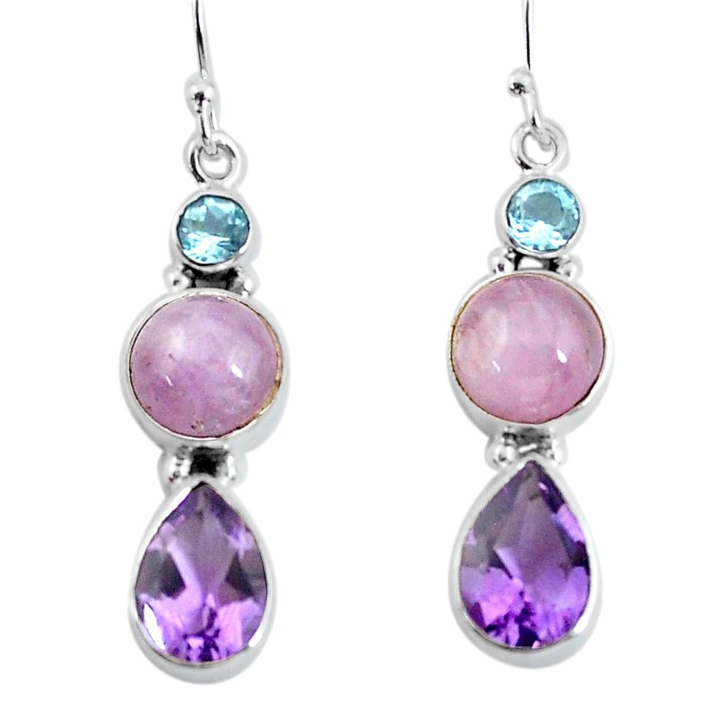 11.66cts natural pink kunzite amethyst 925 silver dangle earrings p57346