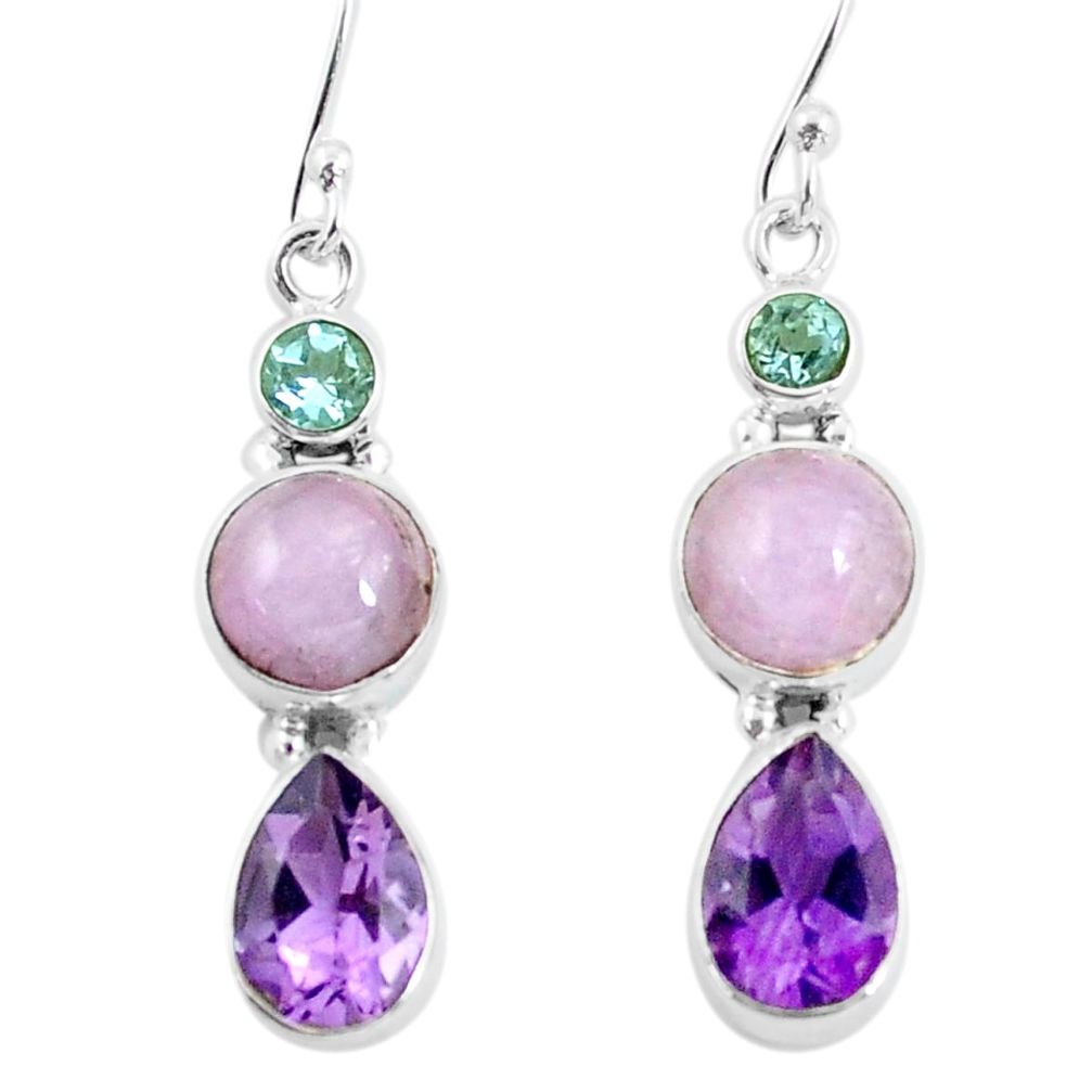 11.64cts natural pink kunzite amethyst 925 silver dangle earrings p57348