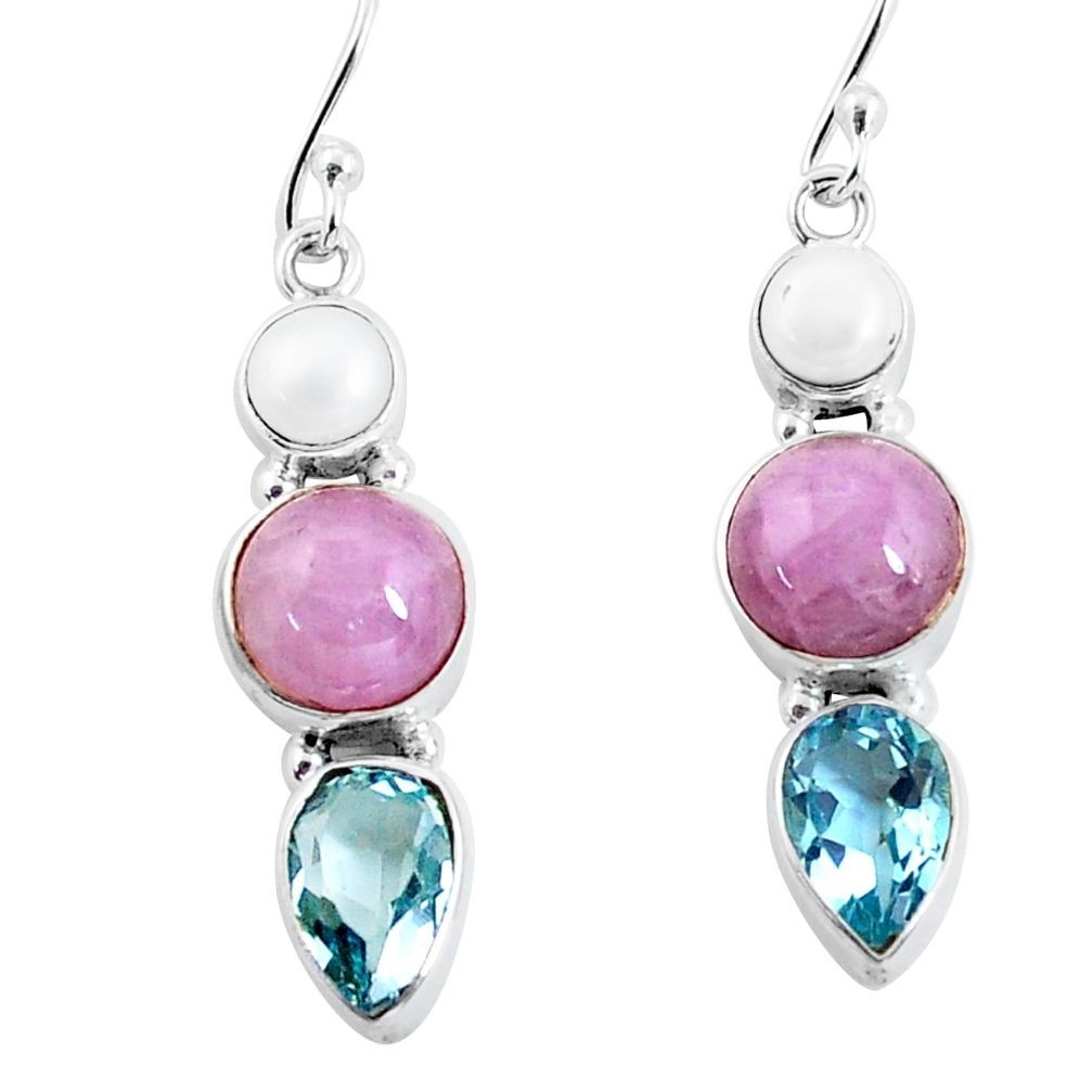 11.50cts natural pink kunzite topaz 925 sterling silver dangle earrings p57343