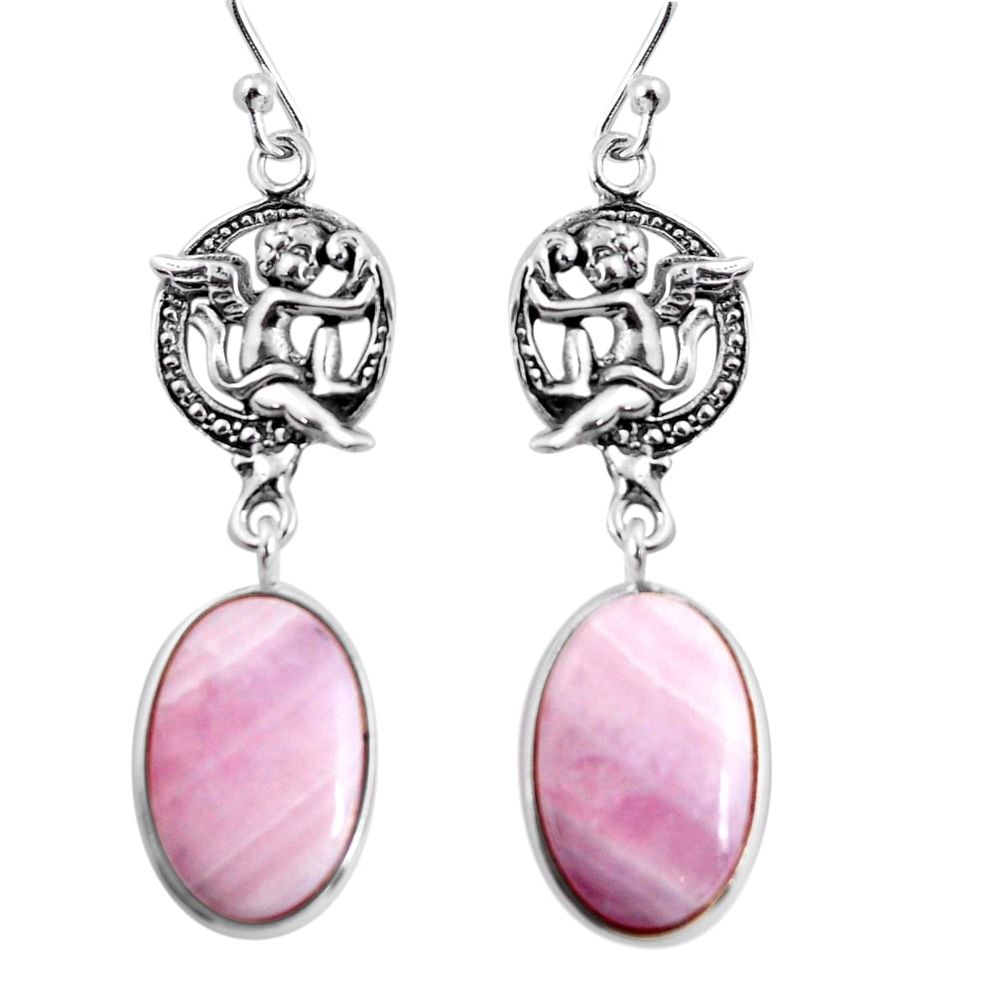 19.29cts natural pink lace agate 925 silver cupid angel wings earrings p91813