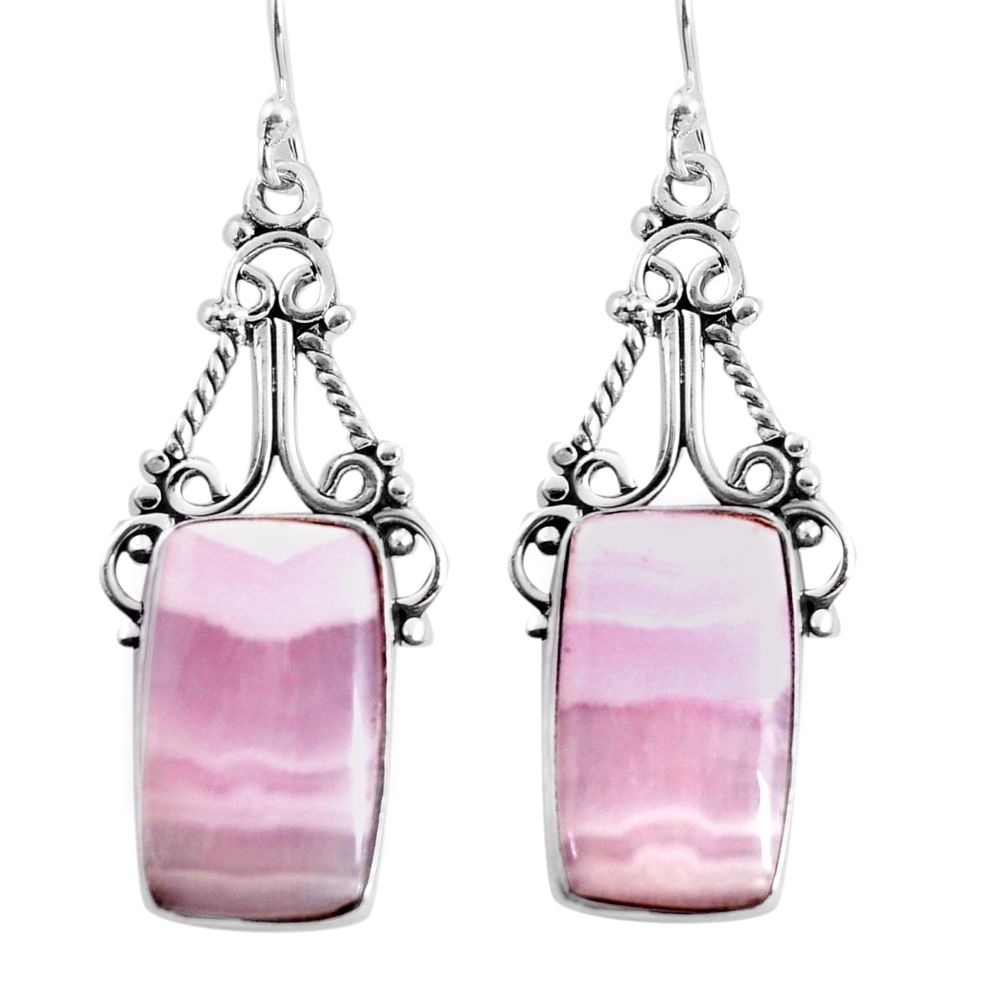 17.69cts natural pink lace agate 925 sterling silver dangle earrings p91975