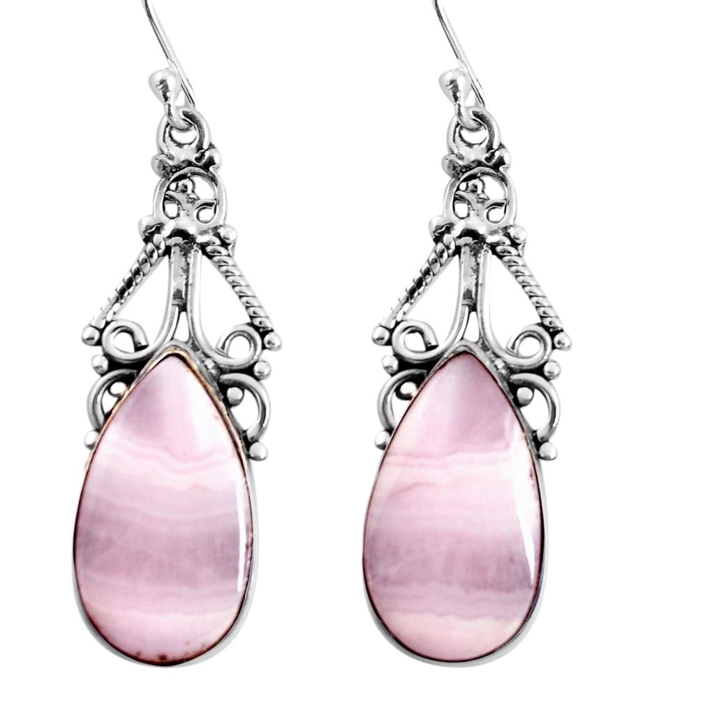 16.87cts natural pink lace agate 925 sterling silver dangle earrings p91980