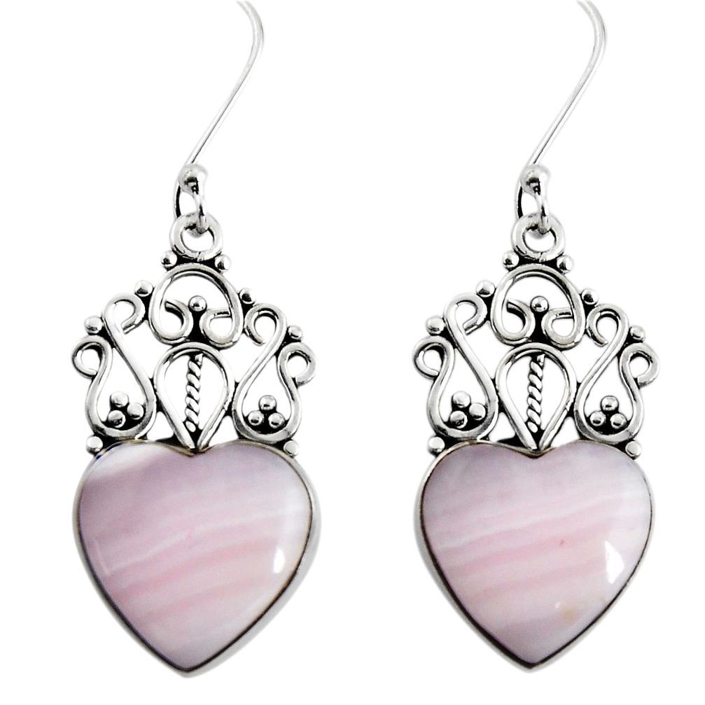 13.28cts natural pink lace agate 925 sterling silver heart earrings d32547